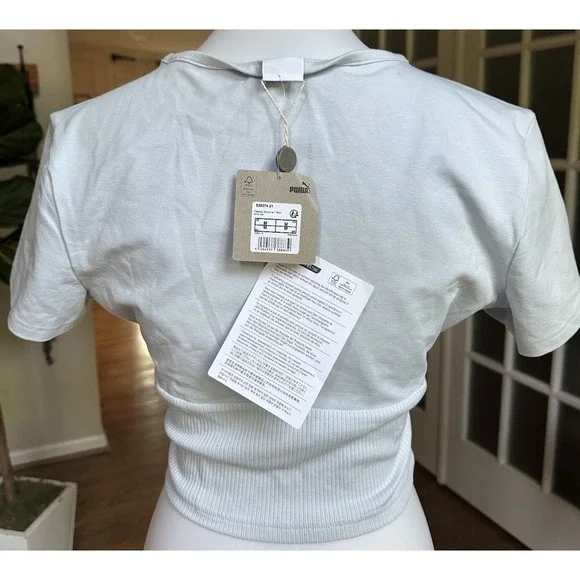 Puma Women's Classic Structured Crop Basic T-shirt Blue Size M - Picture 7 of 11